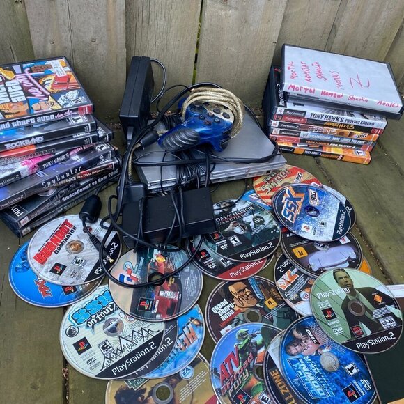 Sony PlayStation 2 Bundle with Many PS2 Games, PS2 Slim Silver, and Cords - Picture 6 of 7